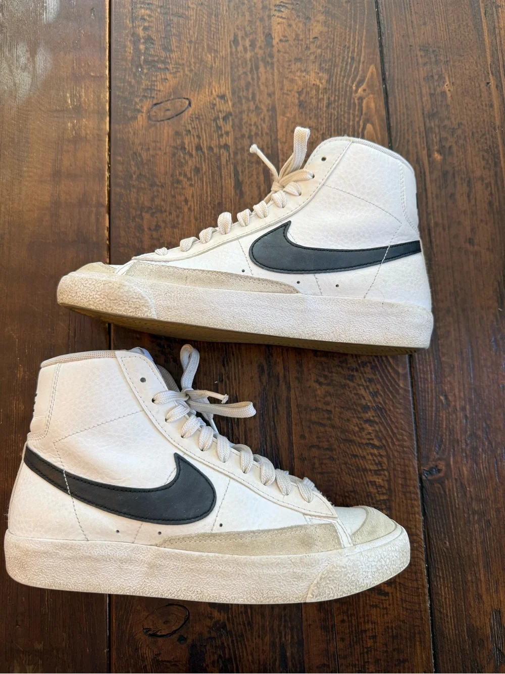Nike Blazer White High-Top Sneakers with Black Swoosh and Cream Accents